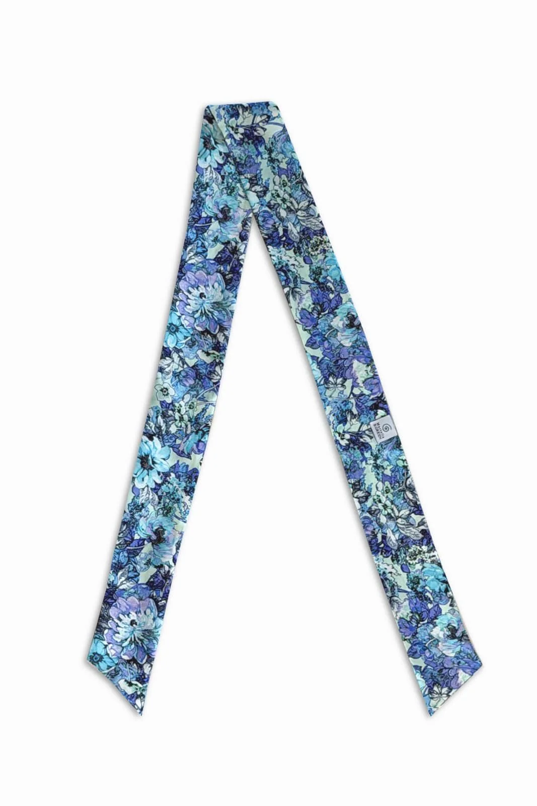Blue Floral Silk Twilly – Elegant 100% Italian Silk Scarf